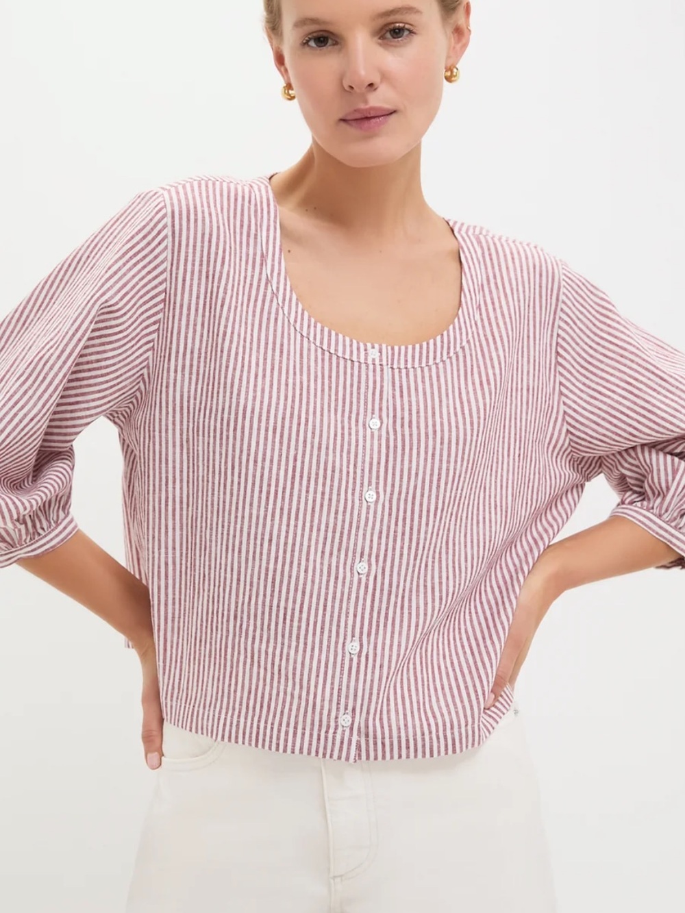 NWT Tuckernuck Linen Kennedi Blouse 3/4 length sleeve red stripe women’s